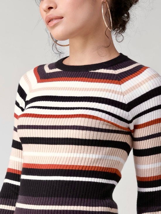 Forever 21 Sweaters - Forever 21 Striped Rib-Knit Crew Sweater top in Cream, Black and Rust